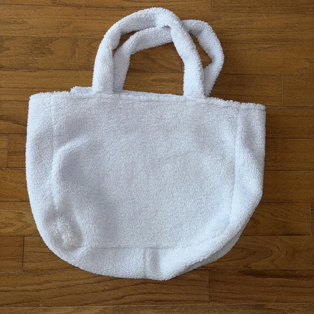 Victorias Secret Blue Plush Teddy Tote In Hydrangeas‎ BlueZipper. Inside Pockets